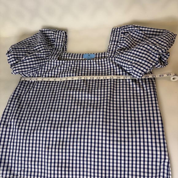 Womens top CeCe Brand with puff sleeves. Navy and White Check 100% Cotton. - Picture 3 of 4